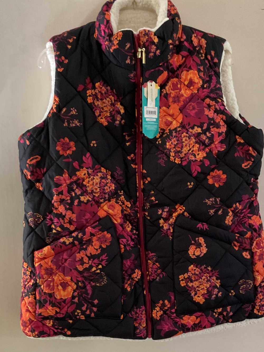 The Pioneer Woman Reversible Quilted Vest with Orange & Pink Floral NWT